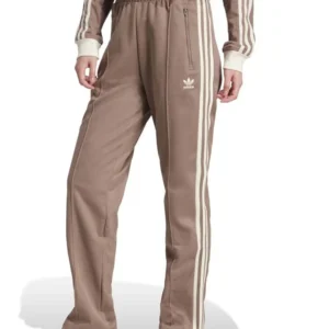 Adidas Women's Beige Track Pants - Classic Three Stripes Design