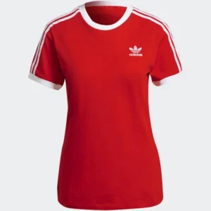 Adidas Women's Red T-Shirt – Classic Three Stripes Design